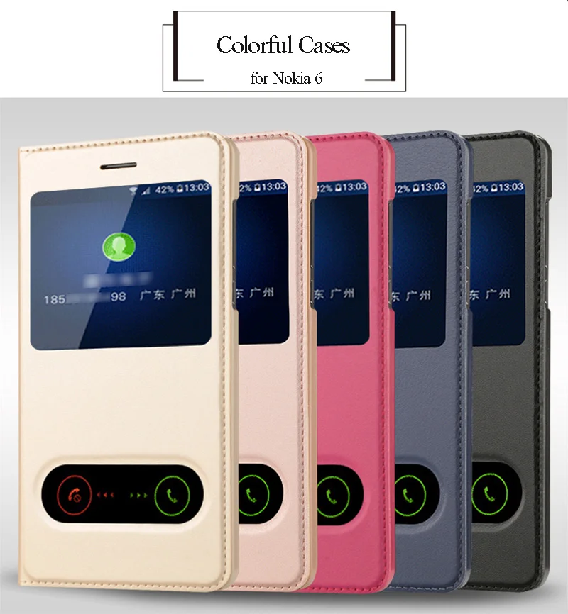 Flip leather case with 2 windows for Nokia 6 (4)