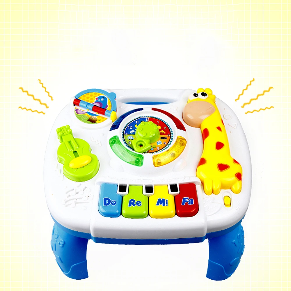 

Music Activity Table Kids Musical Instruments Educational Puzzle Toys Multifunctional Early Study Table with Animals Long Deer