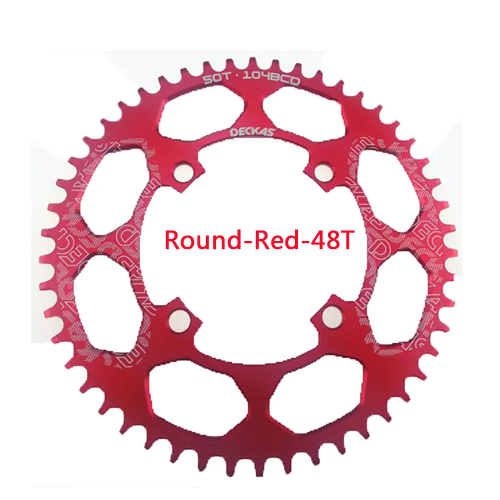 DECKAS MTB Chainring 104BCD горный шоссейный велосипед узкая широкая односкоростная велосипедная цепь черная/красная 40 T-52 T Chainwheel - Цвет: Red-48T