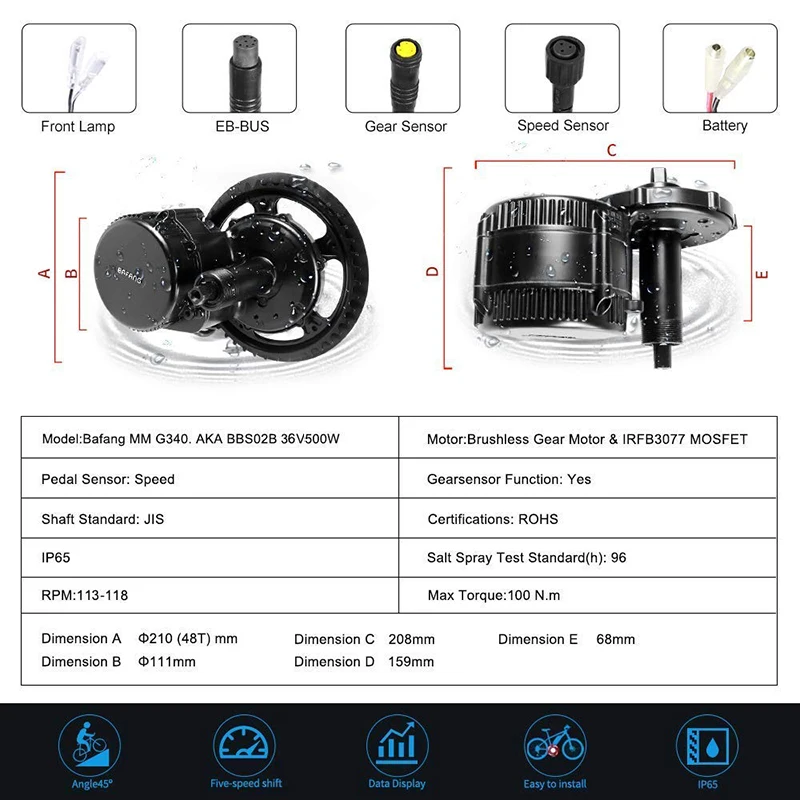 Bafang BBS02 BBS02B Средний диск e мотор велосипеда 36V 500W для переделки электрического велосипеда Наборы с Батарея е-байка 36В 17.4Ah w/samsung клетки