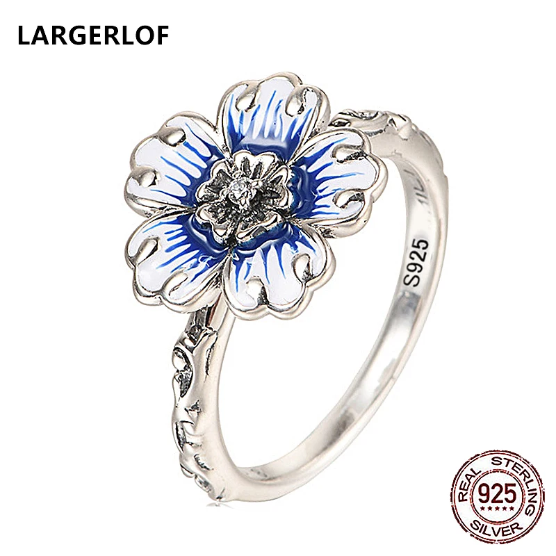 

LARGERLOF 925 Sterling Silver Zircon Rings Women Fine Jewelry Handmade Flower Ring Engagement Rings For Women RG470083