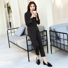 Fashion Two Sets 2018 New Styles Thin Vertical Striped Pants Tide Elegant Office Lady High End Female Suit