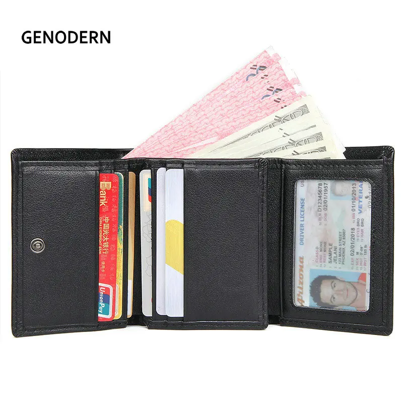 Cowhide Leather Bifold Mens wallet Flap Up ID Window Slim Brown