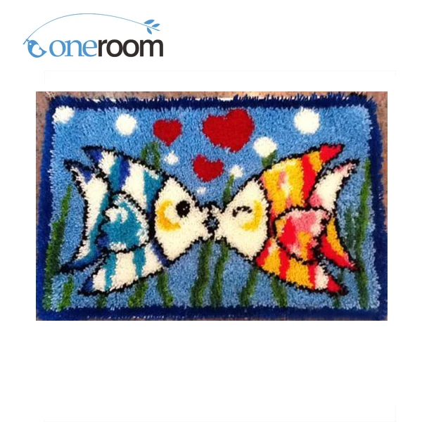 Oneroom ZD402 Fish Kissing Hook Rug Kit DIY Unfinished Crocheting Yarn