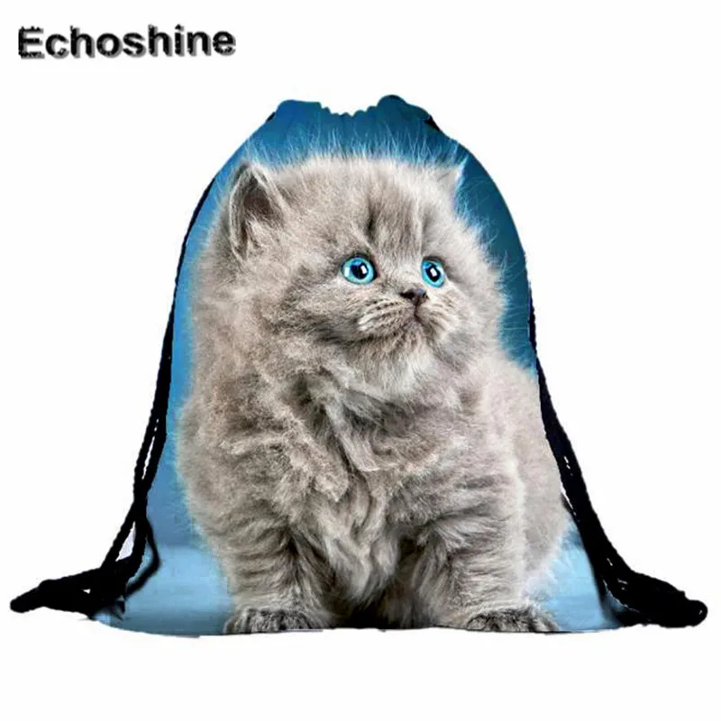 

2019 Canvas Drawstring Backpacks Unisex Cat Backpacks 3D Printing Bags School Bag Student Book Bag backpack female mochilasB20