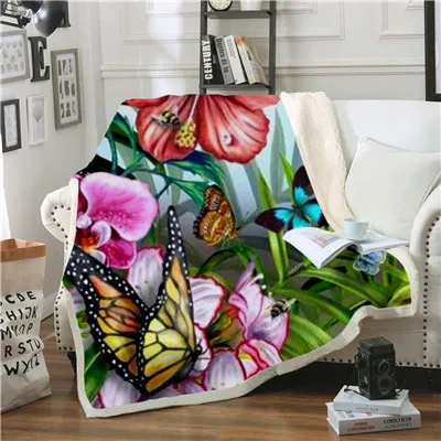 Plstar Cosmos, цветное одеяло с изображением бабочек, насекомых, 3d принт, одеяло на искусственном меху на кровати, для детей, для девочек, цветок, домашний текстиль, Dreamlike style-3 - Цвет: Темно-синий