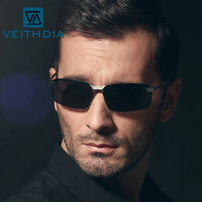 Мужские солнцезащитные очки без оправы VEITHDIA брендовые дизайнерские с