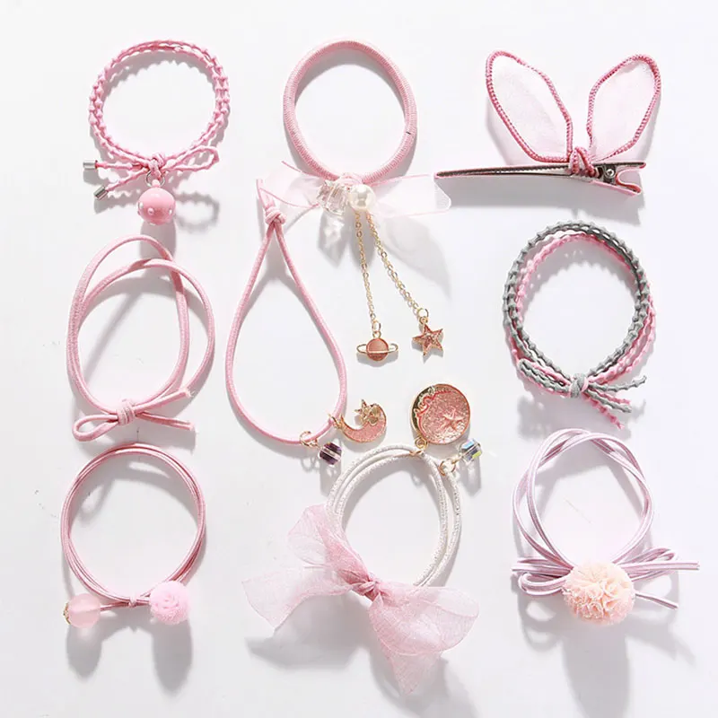 Pink 9 шт. в наборе, звездная голова, веревка для волос, женский головной убор, набор для волос, кольцо для волос, маленькая свежая резинка, элегантные аксессуары для волос - Цвет: Pink
