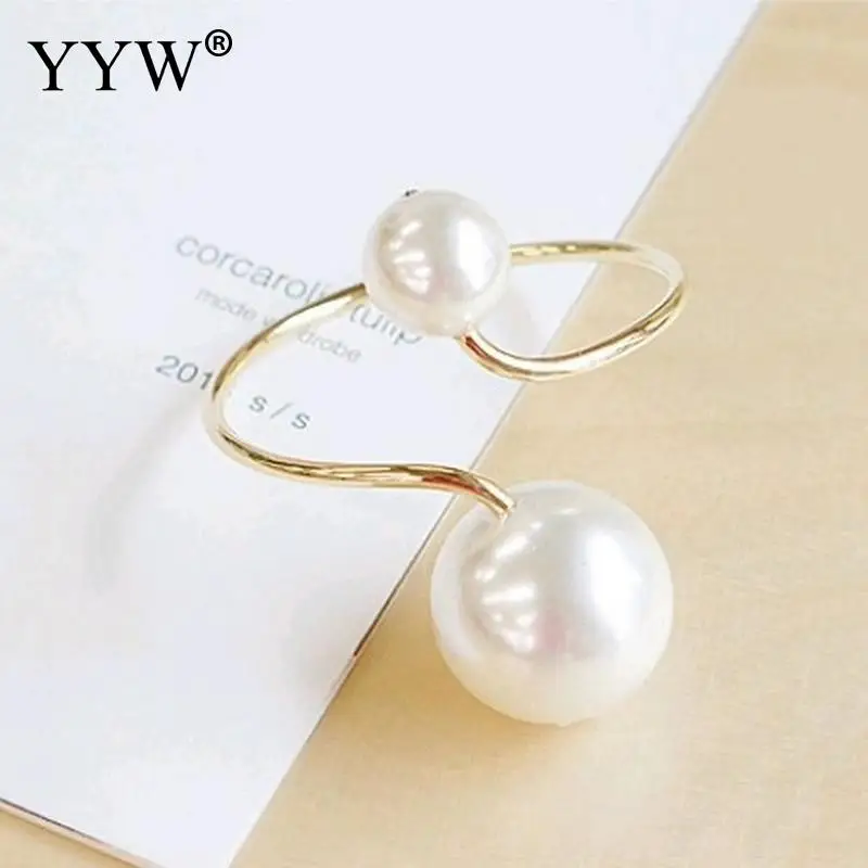 Elegant Woman Cuff Bangle 24.5mm With Plastic Pearl Gold Color Plated