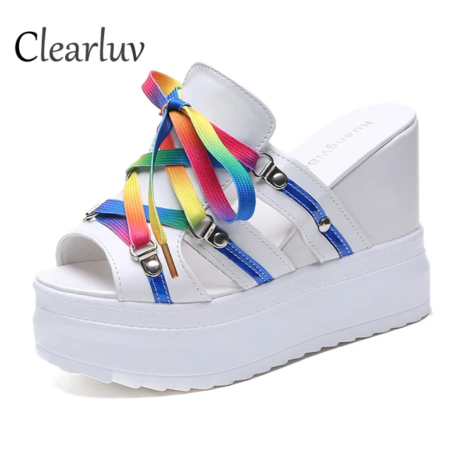 

Summer Wedge Sandals Waterproof Platform Thick-soled High-heeled Muffin Sandals Shoes Color Roman Fish Mouth Slippers C1279
