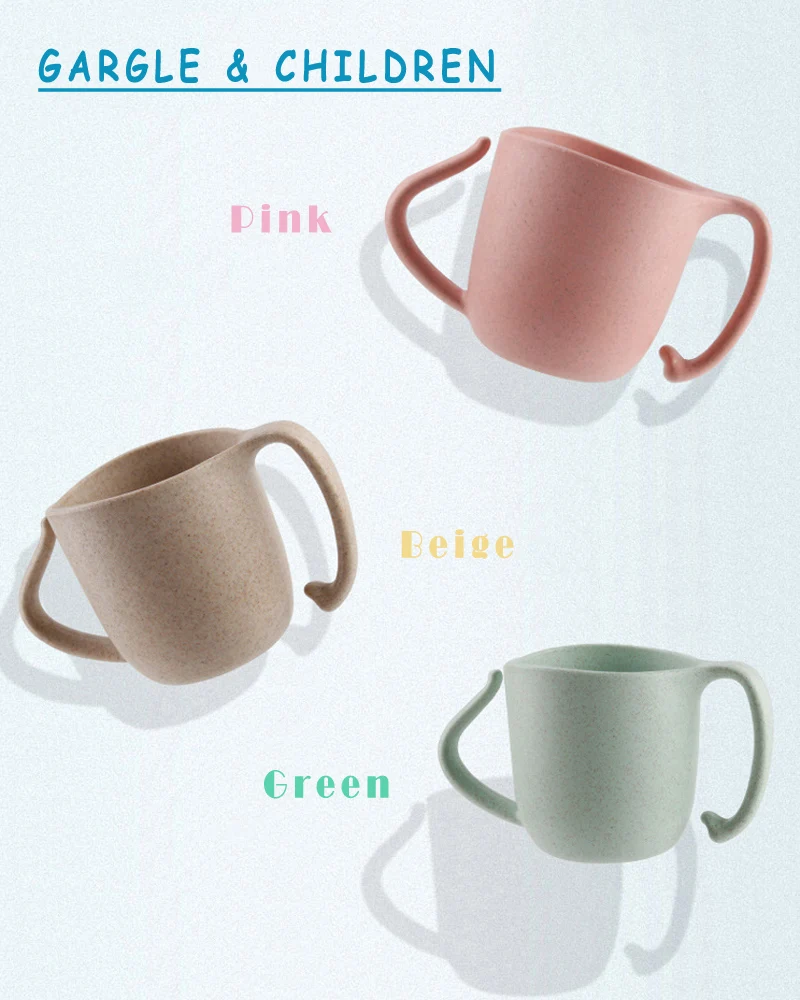 Wheat Straw Cup Kids Milk Mug Baby Training Cups Children Gargle Tooth Bruch Cup with Handgrip Non-toxic Drinking Mugs Learning