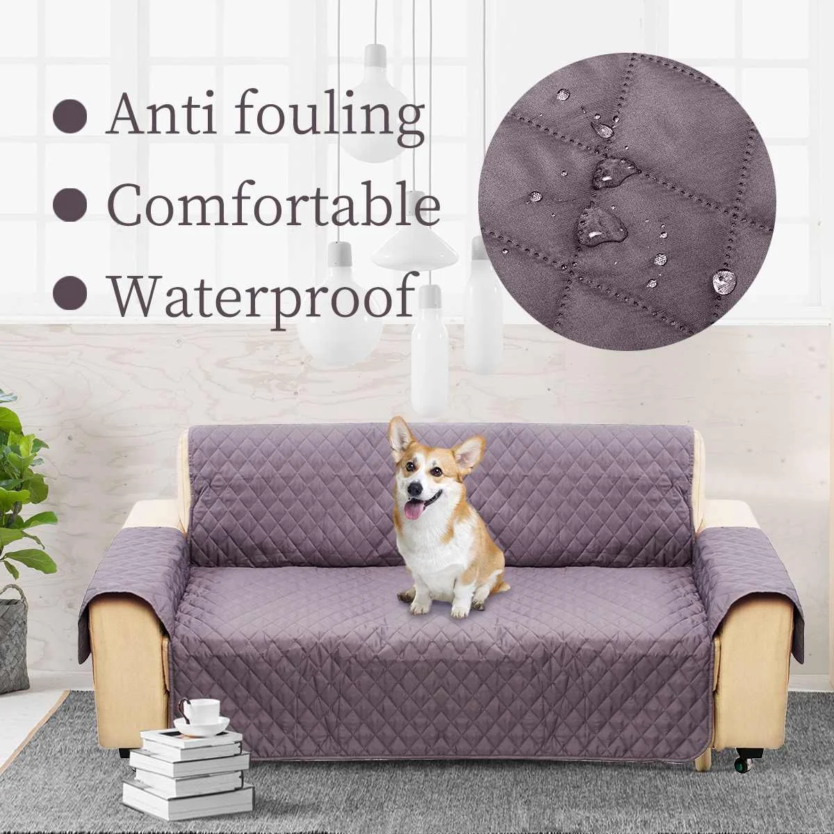 

Light Gray 3 Seat Slipcover Couch Protective Cover Removable W/Strap Waterproof For Dog Cat Pet Sofa Non-slip Anti-bite