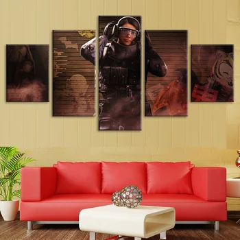

5 Pieces Canvas Soldier Painting Wall Art Game Poster Rainbow Six Poster Picture for Home Decor