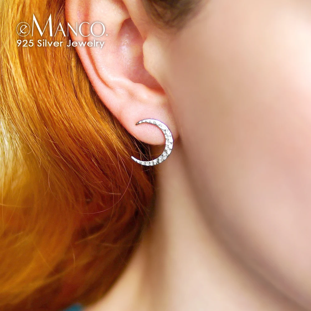 

eManco Minimalist 925 Sterling Silver Earrings For Women Round Moon Stud Earrings Gold Color Pierced Fine Jewelry Drop Shipping