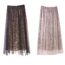 Горячая весна Новое поступление винтажные Faldas Largas Elegantes с высокой талией леопард печатных Тюль женские плиссированные юбки