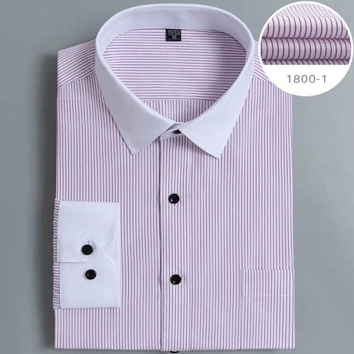 Мужская стандартная однотонная Базовая рубашка с длинным рукавом, классический дизайн, формальные деловые рубашки для работы - Цвет: 1800-1