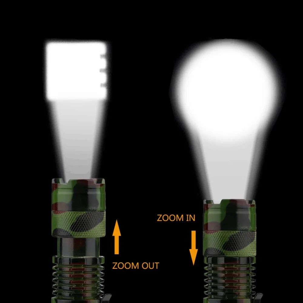 SK68 1000LM светильник-Вспышка водонепроницаемый Камуфляжный светодиодный светильник фонарь с 3 режимами масштабируемый регулируемый фокус фонарь портативный светильник