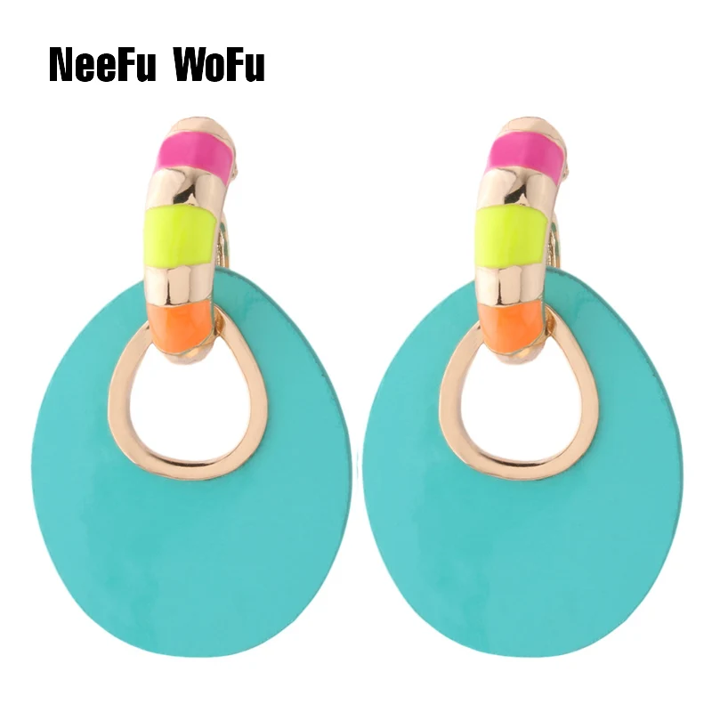 

NeeFu WoFu Neon Leather Earring Fluorescent green Oorbellen Printed rings for women orecchini Ear bijoux femme Brinco jewelry