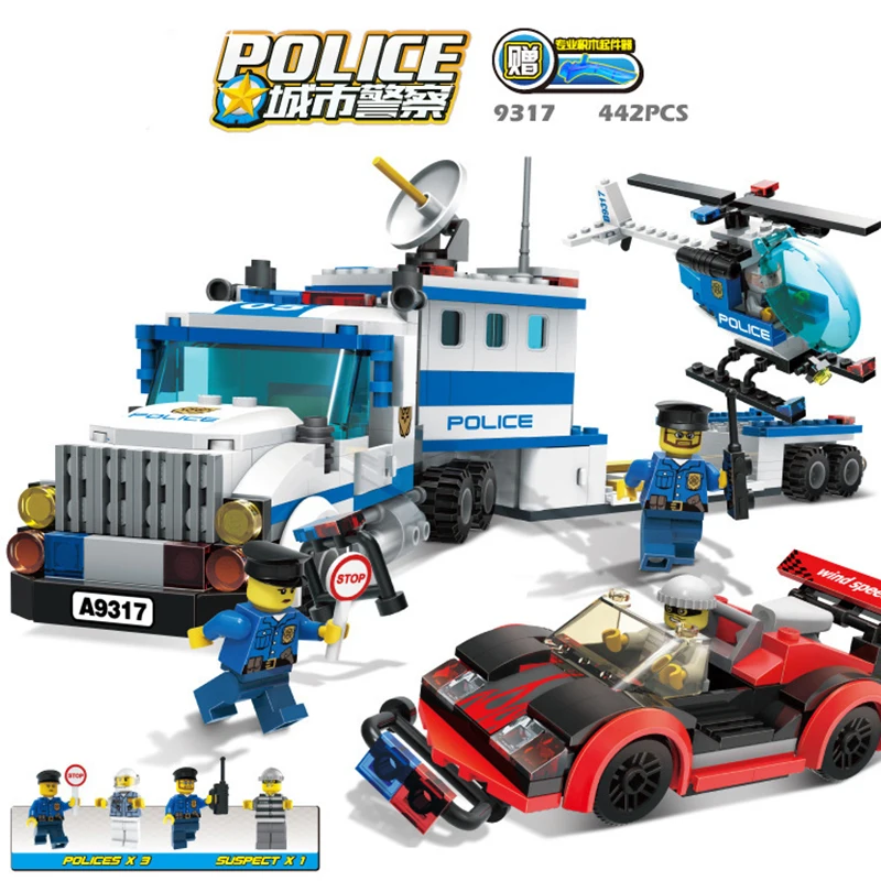 

Police Station Model Building Kit Blocks Playmobil Helicopter Blocks DIY Bricks Educational Toys Compatible LegoINGS Police