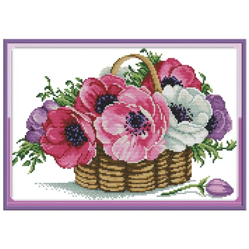 

Flower Basket 14CT Counted DIY Embroidery Cross Stitch Kit Needlework Craft Home Decor
