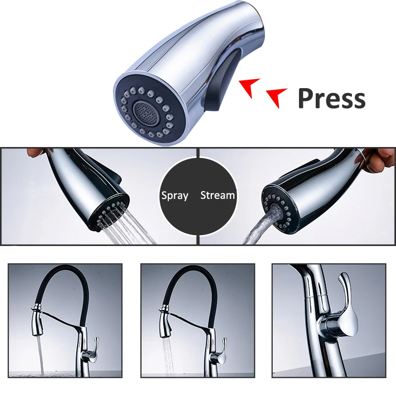  Quyanre Kitchen Faucet Brass Chrome Rubber Kitchen Sink Faucet Pull-out Dual Function Sprayer Singl - 32847083730