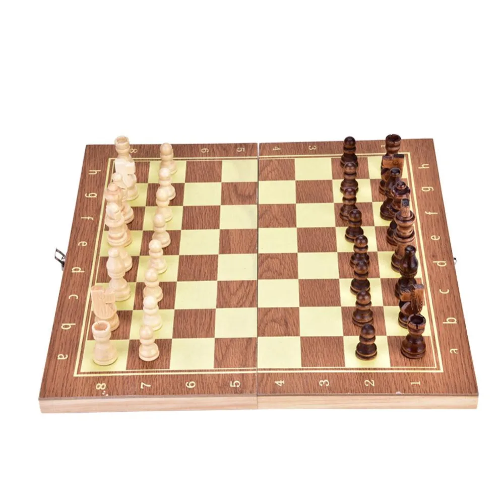 1Set Portable Foldable Wood Chess board Set Folding Wooden ChessBoard