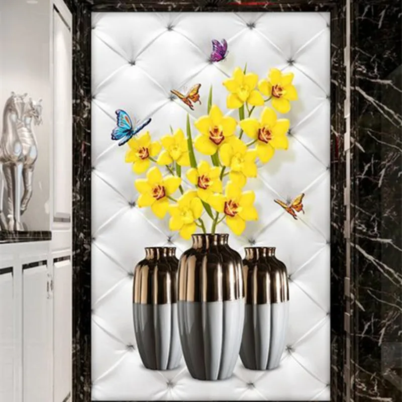 

Modern Art 3D stereo Photo Wallpaper Flower Vase Mural Painting Living Room Bedroom Door Entrance Backdrop Custom Wall Paper