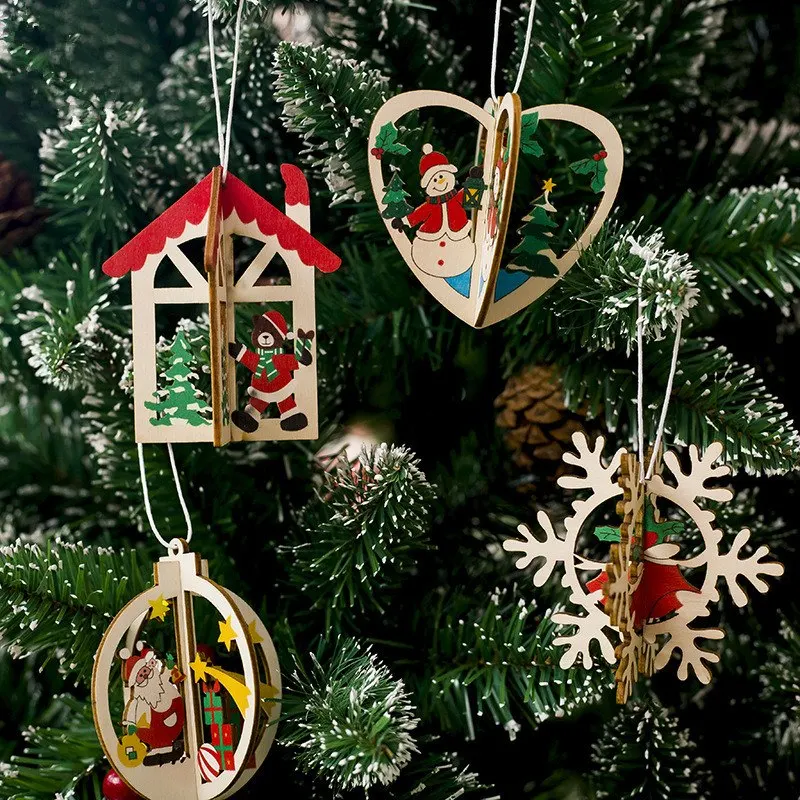 

2 PCs/Pack 3D Christmas Pendant Santa Claus Snowman Snowflake House Hollow Xmas Tree Hanging Drop Ornament Party New Year Decos