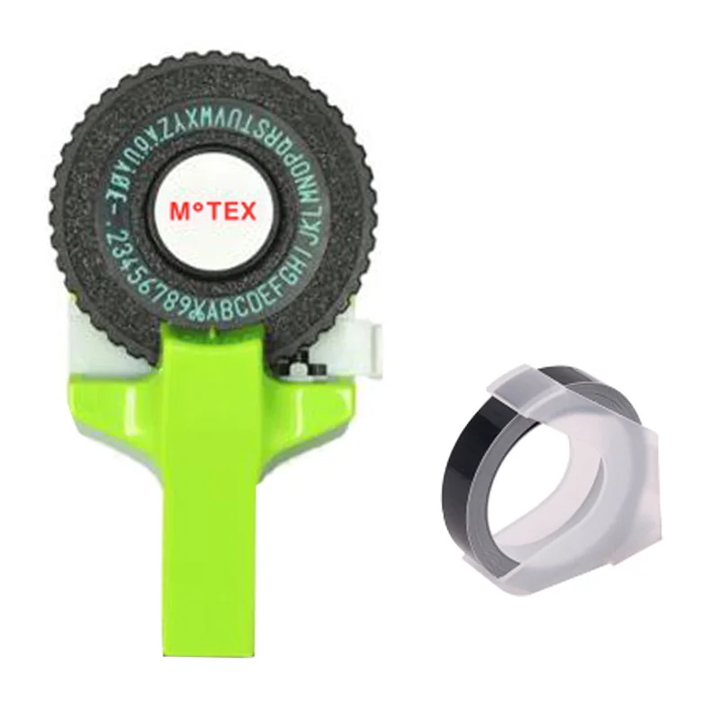 Зеленый MoTeX E101 Принтер этикеток с 1 рулон Черная лента мини DIY ручной Dymo 3D Тиснение
