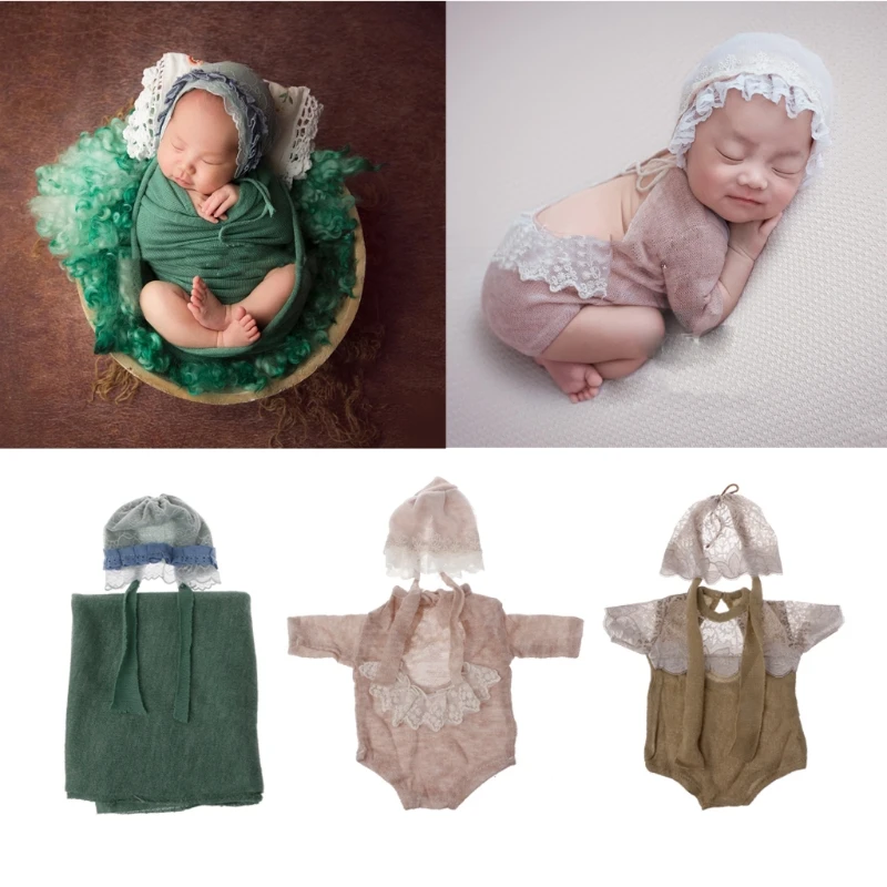 

Newborn Photo Prop Set Baby Boy Girls Romper Photography Outfit Knitted Blanket
