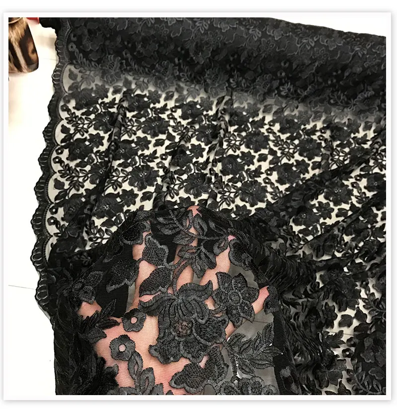 Тяжелая Цветочная вышивка сетчатая кружевная ткань для платья серая черная красная розовая Цветочная кружевная ткань tecidos telas stoffen SP4650