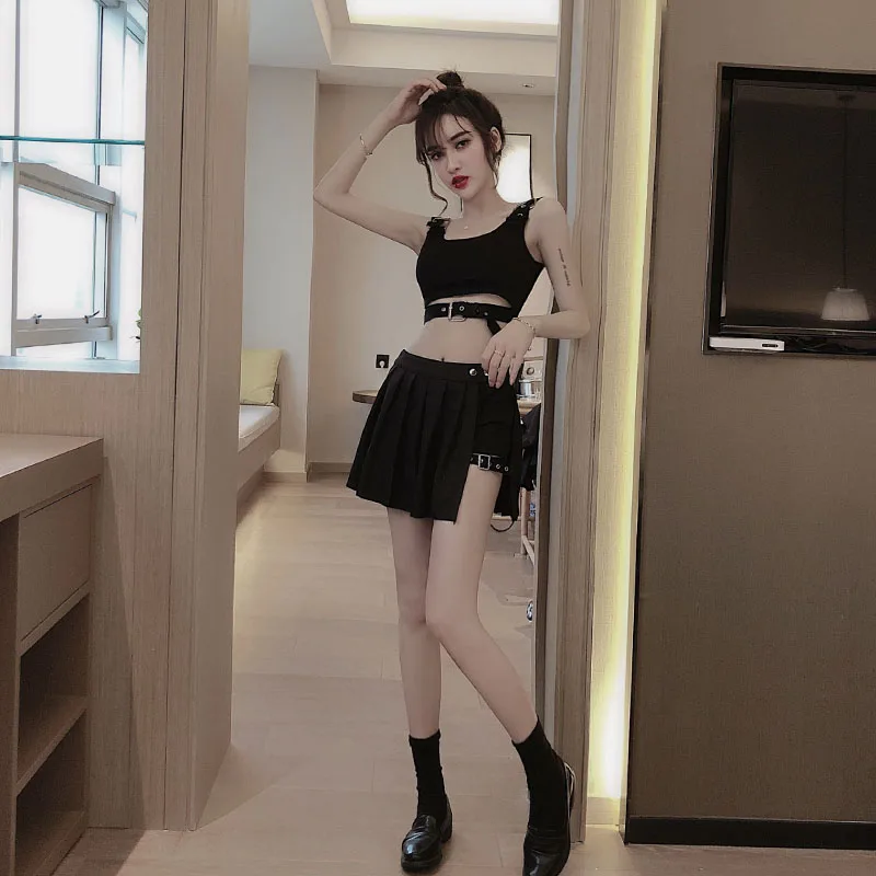 Women Two Piece Outfits Matching Sets Club Outfits Punk Short Jacket Sling + Leg Ring Irregular Pleated Skirt 2 Piece Skirt Set Women Two Piece Outfits Matching Sets Club Outfits Punk Short Jacket Sling + Leg Ring Irregular Pleated Skirt 2 Piece Skirt Set