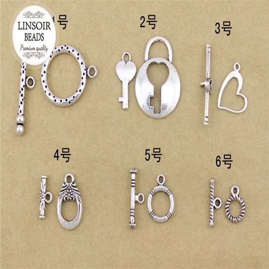 

20sets/lot Antique Silver Color Heart Design Metal Toggle Clasps Hooks for Charm Bracelets Jewelry Making Materials F757
