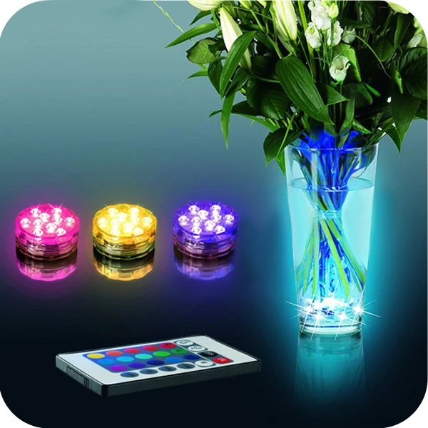 

RGB Submersible LED Underwater Light 10leds Battery Operated IP67 Waterproof Lamp Swimming Pool Light For Wedding Celebration