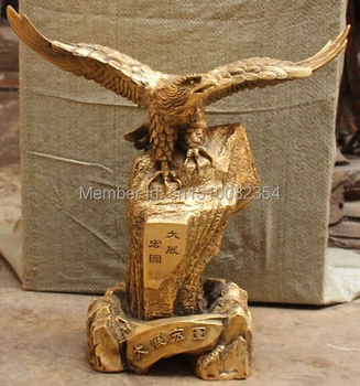 

18" Huge Bronze Fly Arabia Hawk Eagle Bird Open Wigs On tree Base Words Statue