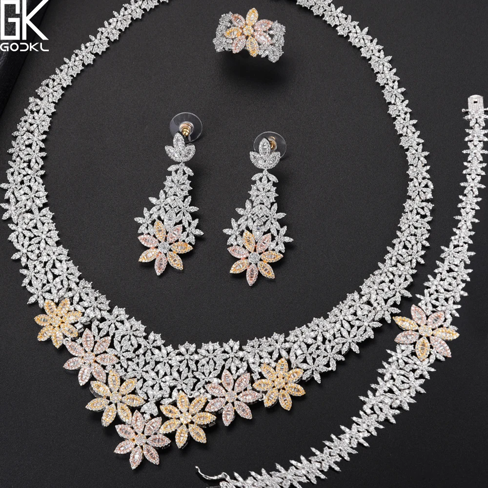 

GODKI Luxury Plant 4PCS Nigerian Jewelry Sets For Women Wedding Cubic Zircon Crystal CZ Engagement DUBAI Bridal Jewelry Set 2018