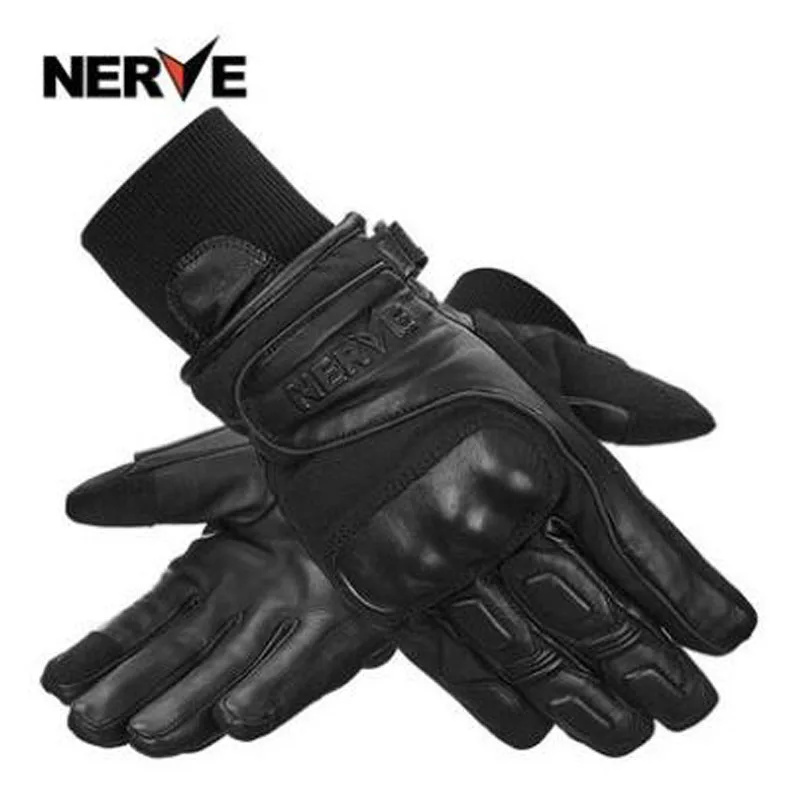 NERVE Winter Waterproof Warm Cowhide Motorcycle Gloves Men Anti fall