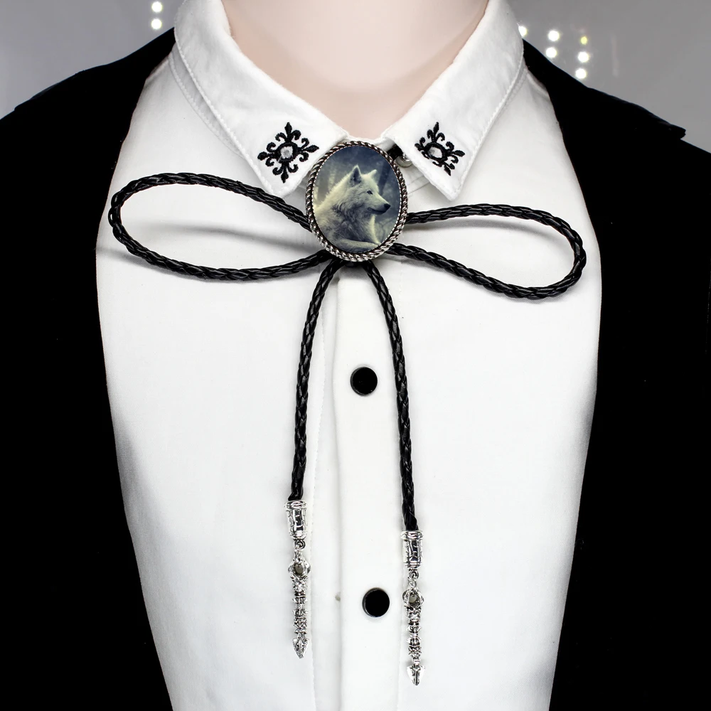 HZSHINLING Западный удивительный серый волки Галстук боло ожерелье дизайн Воющий волк шеи галстук кожаный ожерелье рубашка аксессуары - Окраска металла: 14