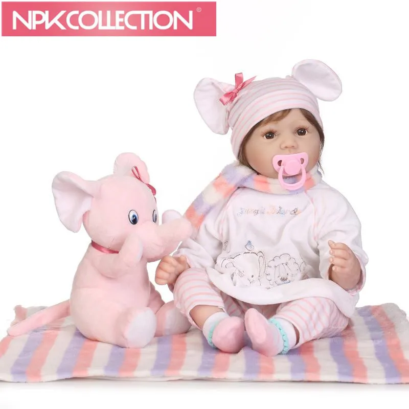 

More Realistic Soft Silicone Reborn Baby Doll with Pink elephant Girl Toy 55cm Lifelike Newborn Child Kids Best Birthday Gift
