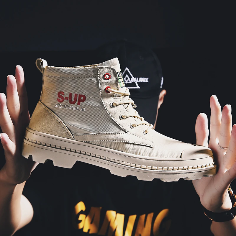 

High Top Quality Canvas Men Boots Lace Up Male Tactical Shoes Ankle Cowboy men's canvas shoes trend wild casual tide shoes C4
