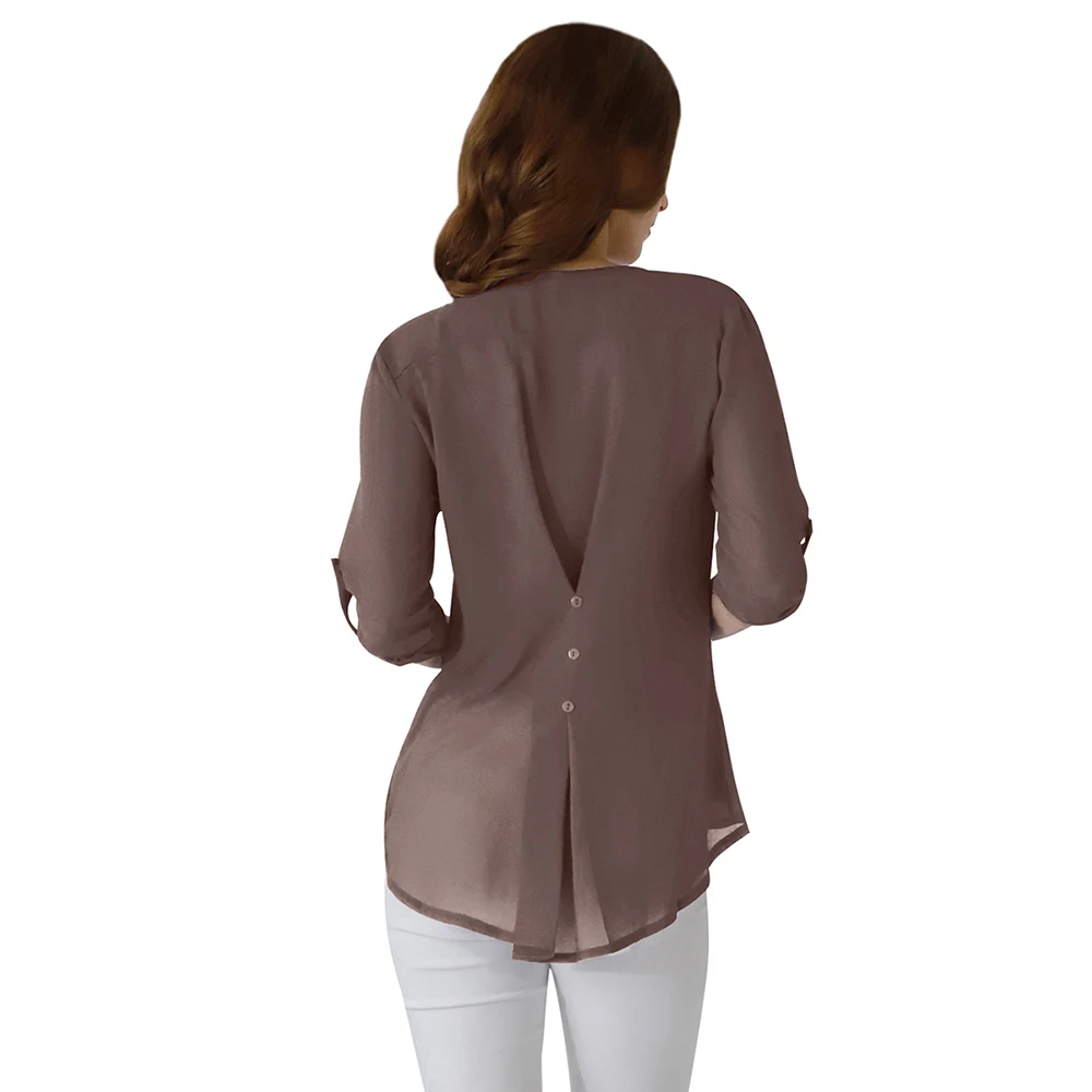 Yming шифоновая блузка для женщин на пуговицах, модная рубашка, однотонные повседневные женские топы, женские рубашки, офисные туники, блузы с длинным рукавом