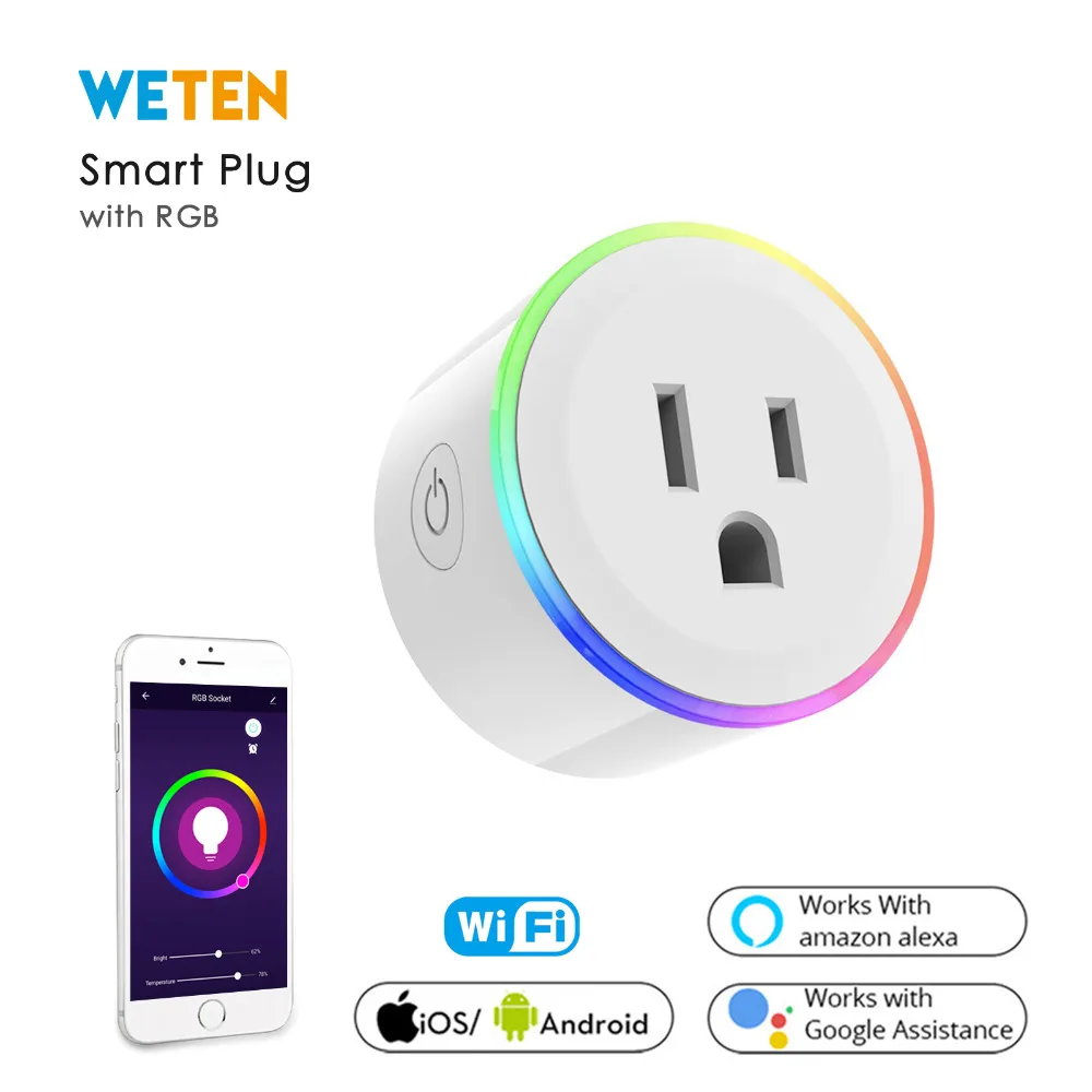 Нам WiFi Smart гнездо разъема питания Outlet мобильное приложение Управление RGB