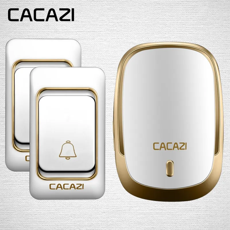 

CACAZI Wireless Waterproof Doorbell DC Battery-operated 2 Button 1 Receiver 200M Remote Home Cordless door bell 36 chimes