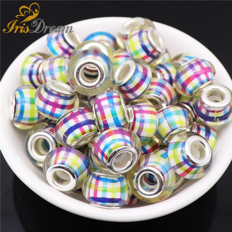 

20Pcs New Round Stripe Check Large Hole Murano Spacer Beads fit Pandora Charms Bracelet DIY European Beads for Jewelry Making