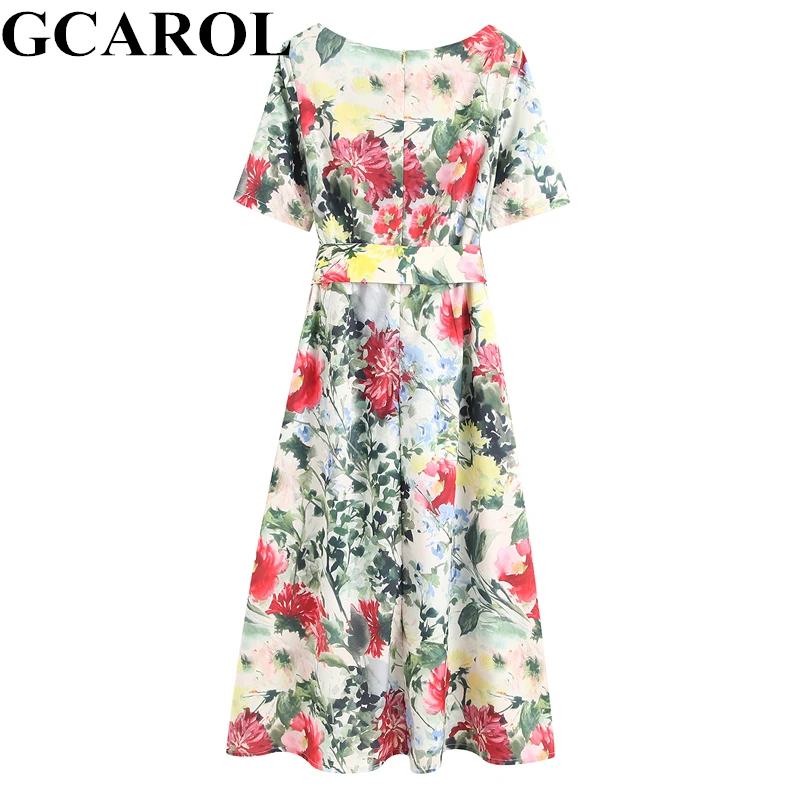 

GCAROL New Arrivals Women Tropical Floral Vintage Long Dress With Belt Pleated A-Line Holiday Spring Summer Maxi Dress