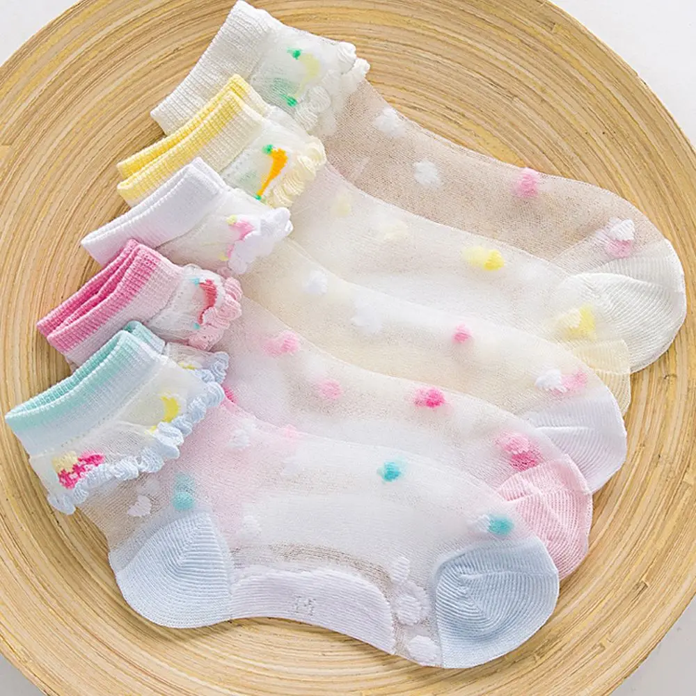 

Spring Summer Children Kids Casual Socks Crystal Lace Socks Ultra-thin Breathable Girls Transparent Fruit Printed Baby Socks