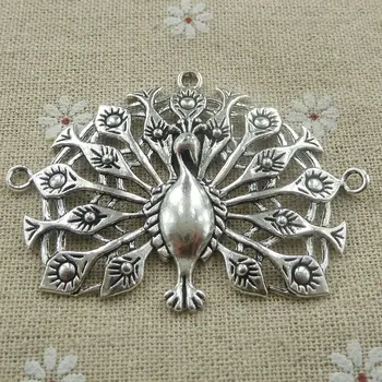 

24 pieces tibetan silver peacock connectors 66x50mm #575