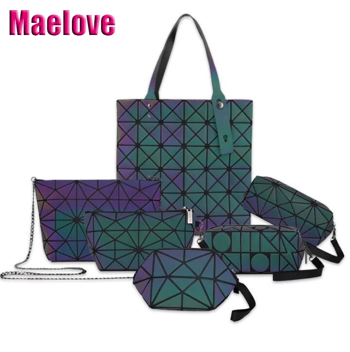 

HOT Maelove Luminous Bag Women Geometry Handbag Designer Folding tote Travel Make Up Bag small purse wholesale Free Shipping
