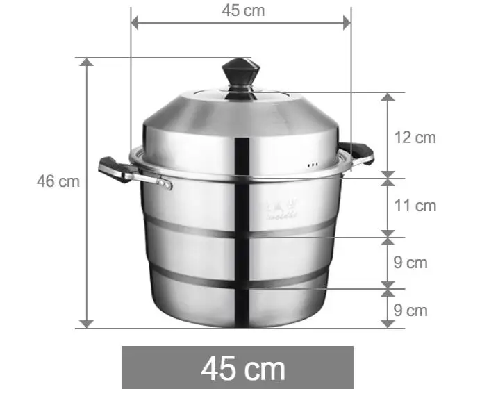 Двойные котлы, суповая из нержавеющей стали котелок, кухонная посуда, мульти инструмент для приготовления пищи, паровые горшки, индукционные плиты, корзина для еды - Цвет: 45CM(three steamer )