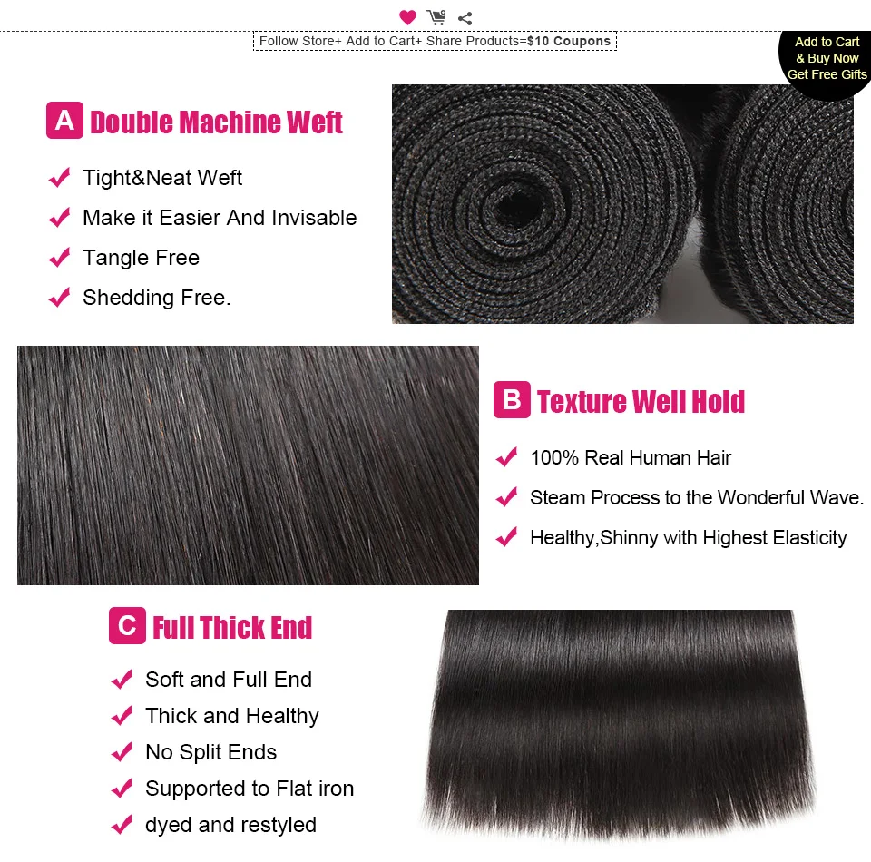Empacota com Fechamento Feixes de Cabelo Brasileiros com Fechamento Livre do Laço Frontal com Feixes Ishow Cabelo Liso Remy Humano Parte 9 Pacotes com 34 com fecho